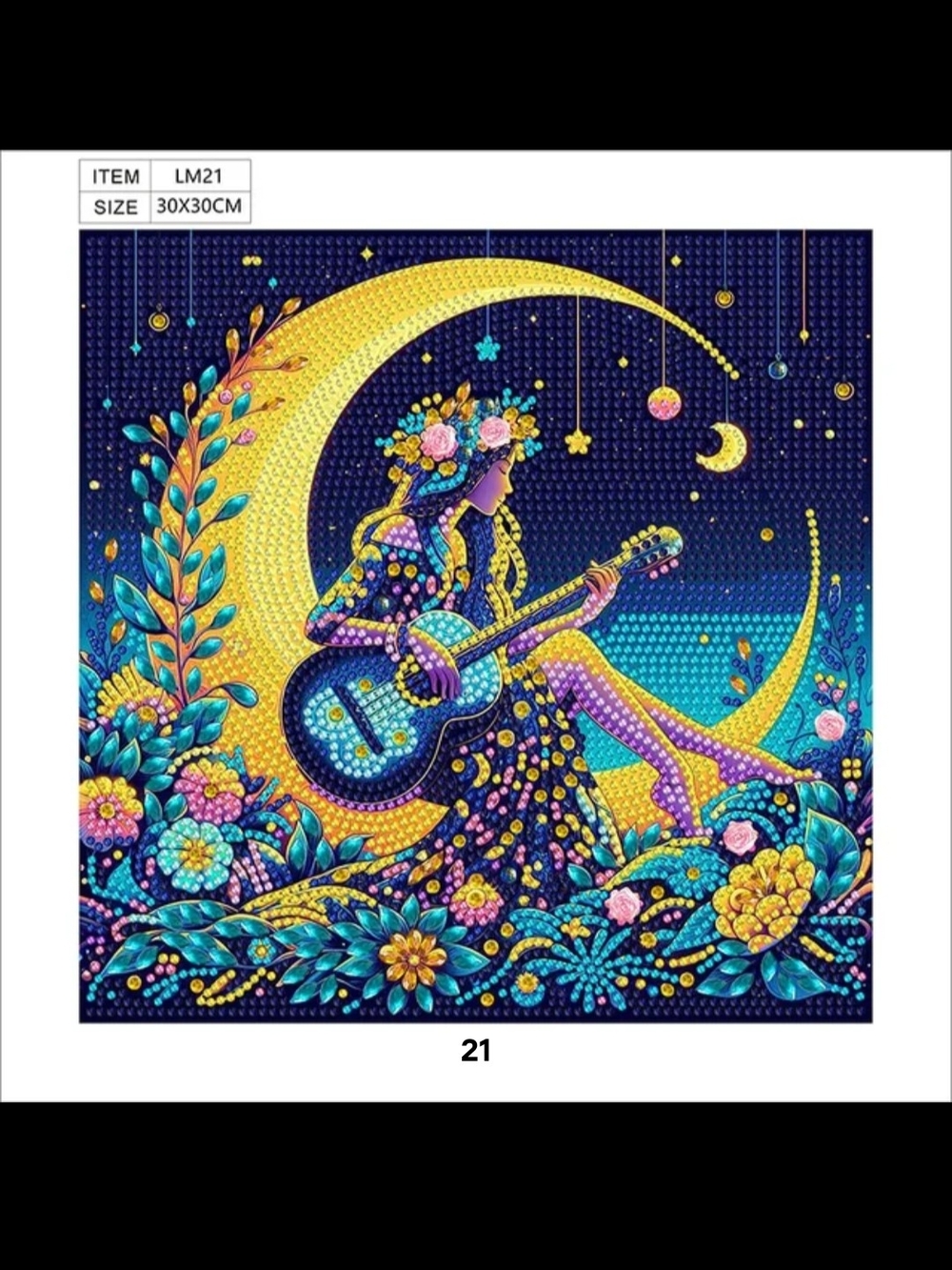 Moonlit Guitarist Floral Wall Art diamond painting Kit- Navy & Yellow